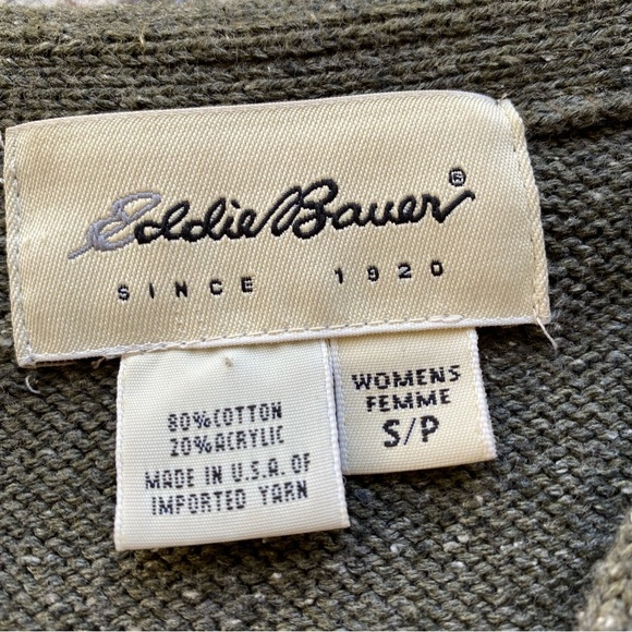 EDDIE BAUER Classic V-Neck Button Front Cardigan Embroidered Details S - Picture 6 of 6